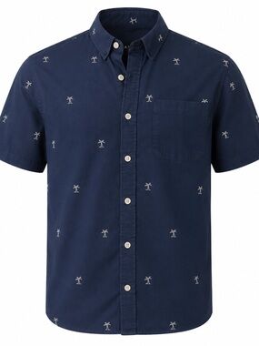PACSUN Boys size 8 Hawaiian shirt, white palm trees on Navy. 100% cotton.